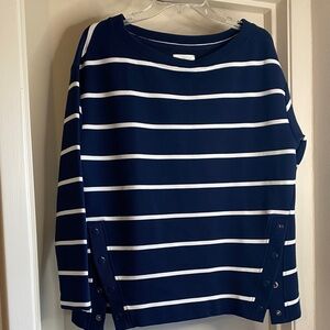 Lou & Grey Navy and White Striped Snap-Side Crewneck